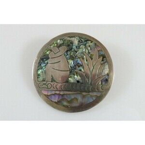 Retro Vintage Taxco Siesta Time Brooch Pendant Sterling Silver & Abalone Eagle 3